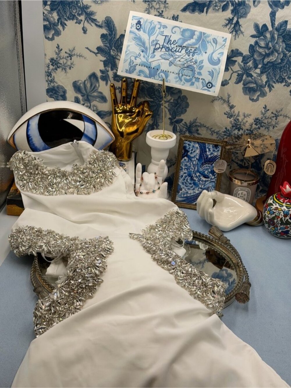🆕 BRONX & BANCO 🧿 NWOT Camila Rhinestone Cut-Out Gown, White - Sz XS US 2 - Picture 13 of 16